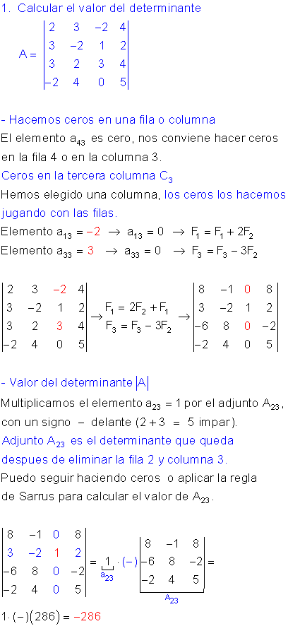 Cálculo de determinantes por adjuntos.